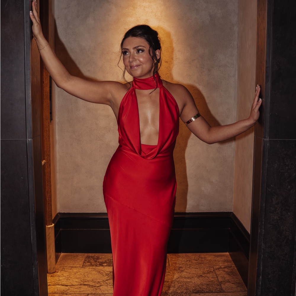 Elegant Red Halter Neck Dress